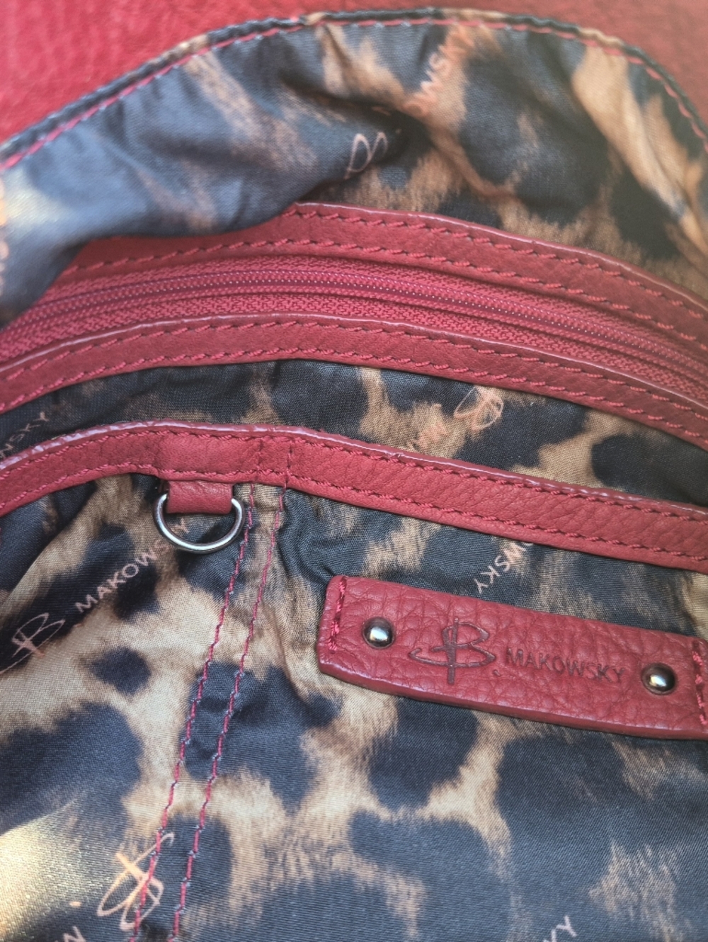 B. Makowsky Vintage Leather Studded Red Hobo Shoulder Bag - Picture 16 of 16